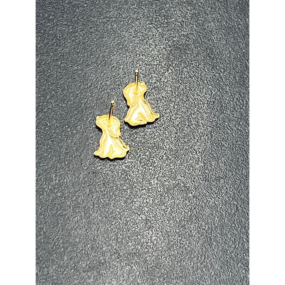 14k Yellow Gold High Shine Sitting Animal Dog Puppy Pup Stud Earrings - Picture 6 of 9
